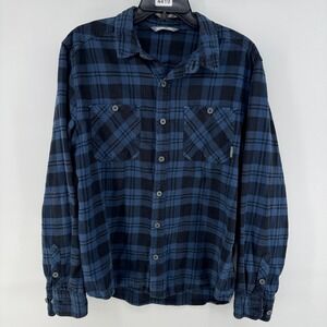 Stio Mens Blue Black Plaid Organic Cotton Flannel Shirt Size Medium FW22VAST1